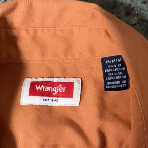 Wrangler Orange Casual Button Down Shirt Men M Western Top Short Sleeve Cotton - Picture 3 of 4